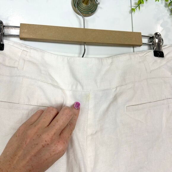 Talbots Pants Womens 14 Petite White Irish Linen Wide Leg Tie Cropped Culottes - Picture 7 of 14